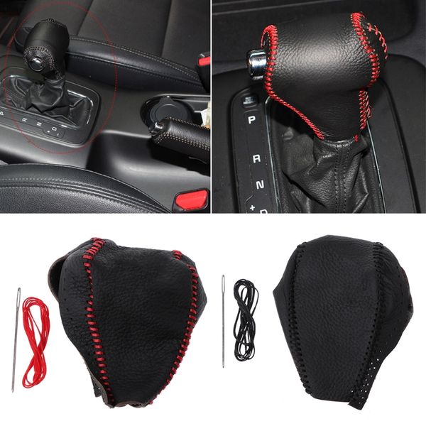 

new 1 pc genuine leather auto car gear shift knob lever cover protective case accessories for kia sportage r with stitching