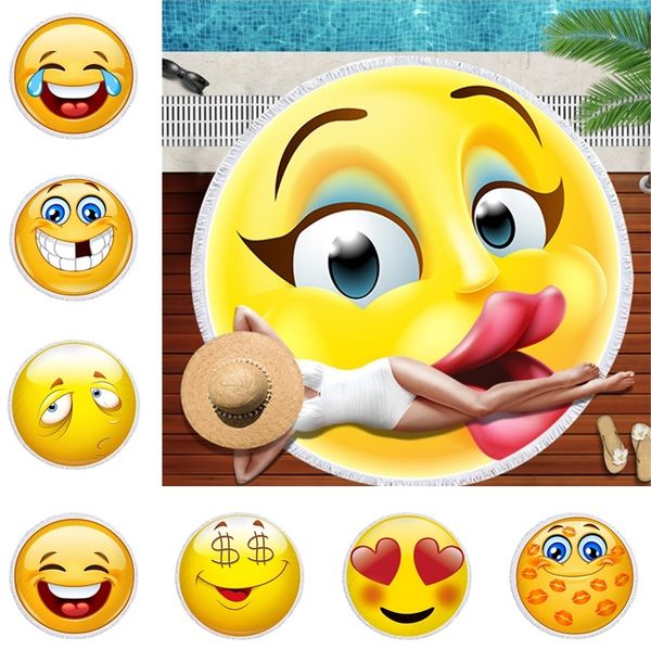 Acheter Serviette De Plage Expression Emoji Qq Couverture Bronzer Soleil Serviettes De Bain écran Solaire Châle Couverture De Bikini De Natation Dété