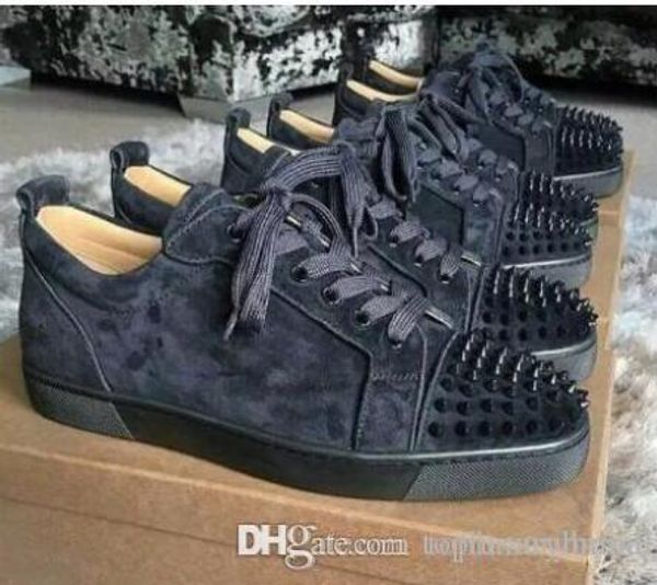 

2018 франция молодой человек red bottom младший кроссовки мода скейт обувь дизайнер замша шипы низкий верхний шнурок с заклепками кроссовок, Black