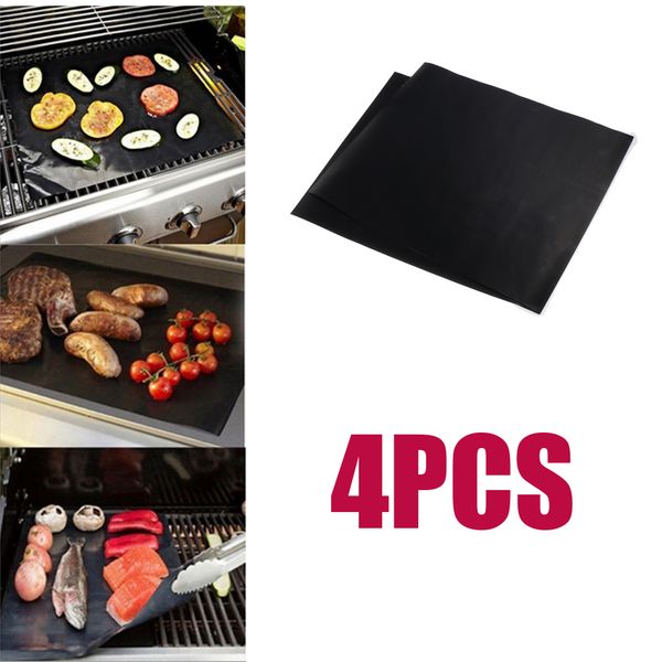

4xheavy duty black grill mat non-stick sheet bbq baking mats 13x15.7