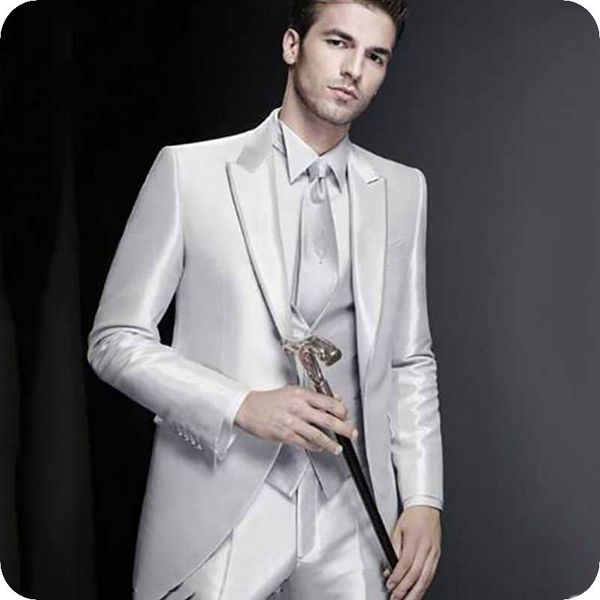 

vintage silver men suits groom wear wedding tuxedo peaked lapel 3piece classic fit groomsmen outfit bridegroom suits man blazer jacket, Black;gray