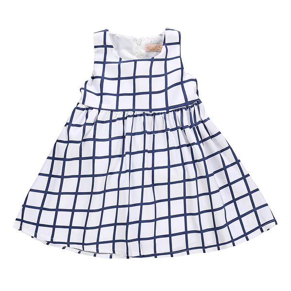 

summer casual fashion baby girl cute plaid printing sleeveless princess dress kids' clothing, Red;yellow