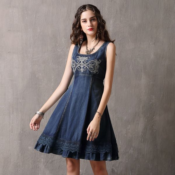

урожай мини-платье tank women summer o-образным вырезом vestidos 2019 новое платье с рюшами и драпированными джинсами сексуальные дамы джинс, Black;gray