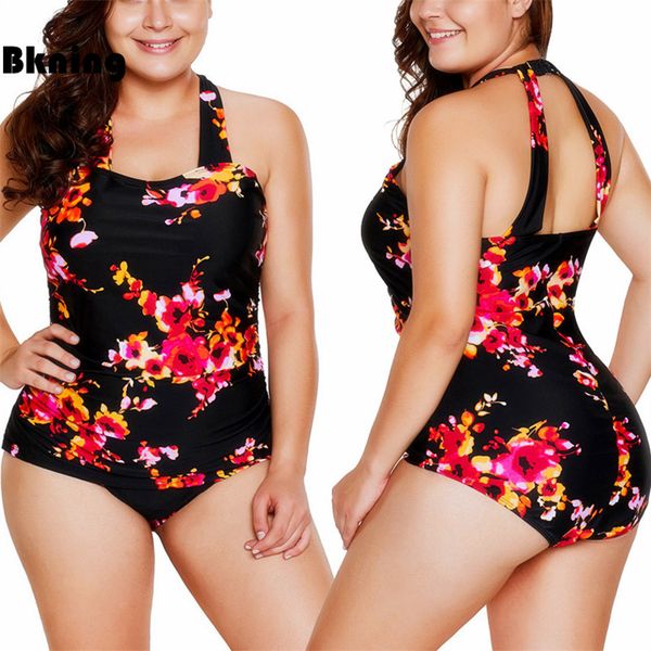 

female swimwear large size swimsuit underwire woman 1 piece plus swimsuits 2020 monokini one piece print red floral badpak 4xl, White;black