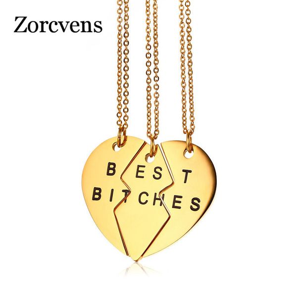 

modyle new gold silver stainless steel heart parts " bitches" pendant necklace for girlfriends
