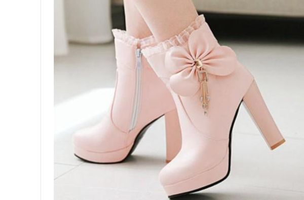 

women's boots in winter high coarse heel round head waterproof table @4060, Black