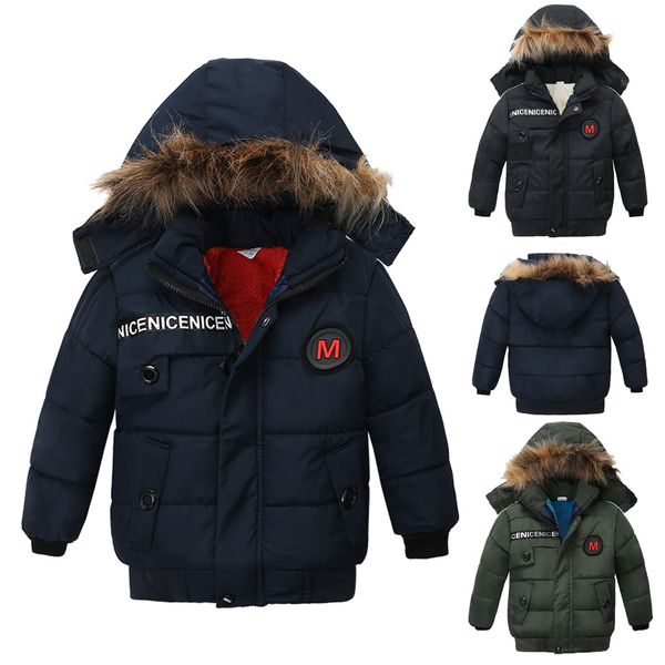 

children kids boys girl winter coats jacket zip thick warm snow hoodie outwear sizes 2t long children outerwear #aug, Blue;gray