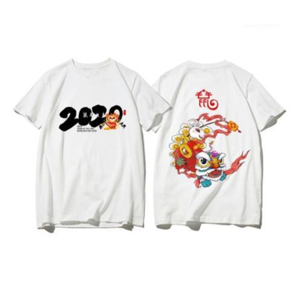 

мода китайский стиль мужские китайский новый год стиль tshirte мышь печати круглый вырез короткий летний дизайнер homme одежда, White;black