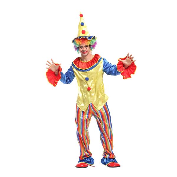 

men rainbow circus clownin' round clown costumes halloween purim party carnival masquerade mardi gras cosplay outfit, Black;red