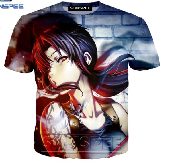 

аниме black lagoon gun футболка streetwear unisex мужчины женщины 3d печати tshirt harajuku homme tshirt k1376, White;black