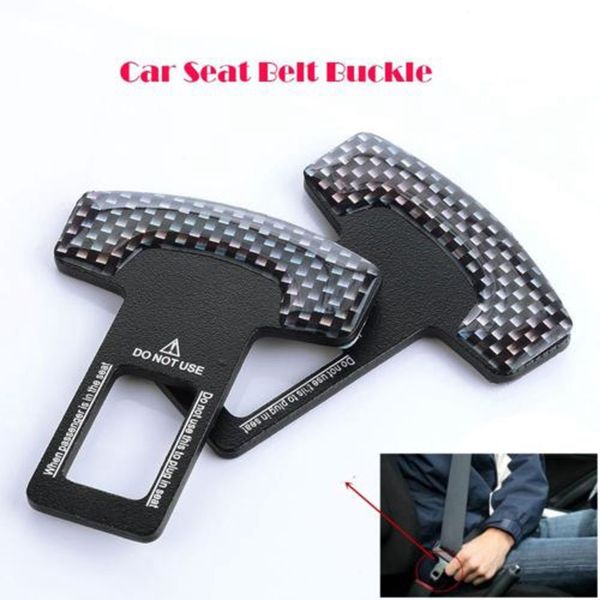 

2pc universal carbon fiber car safety seat belt buckle alarm ser clip clamp auto interior accessories