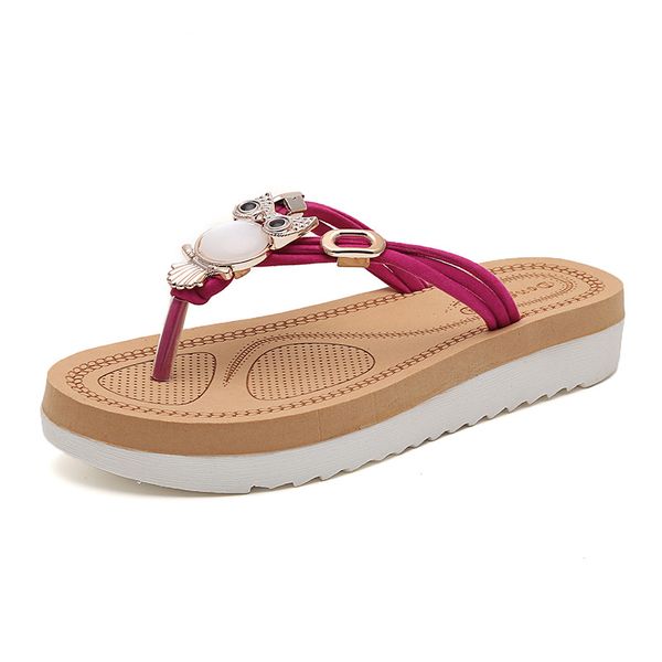 

women slippers fashion bohemian thong flip flops summer owl crystal flat pinch outdoor casual beach shoes sides sandals women, Black