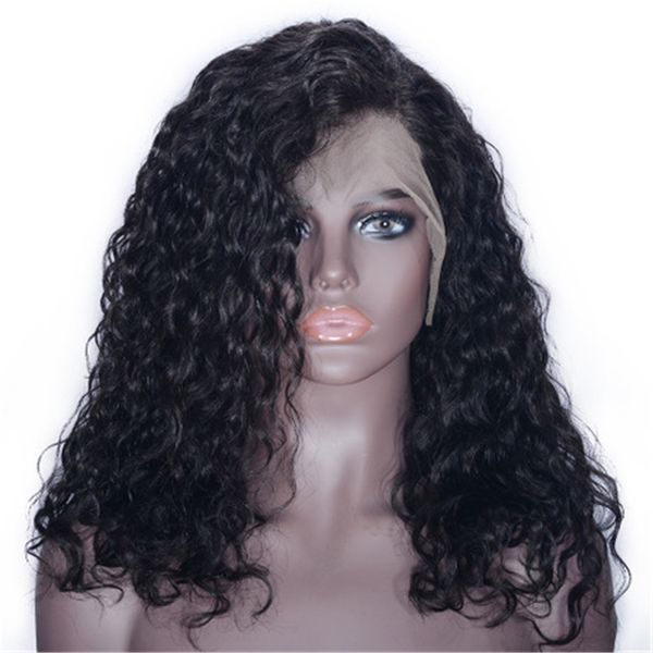 

peruvian water wave lace front wigs glueless human hair wigs unprocessed virgin hair wig for women, Black;brown