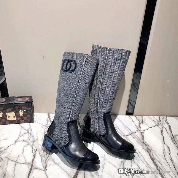 

109chanel черная кожа и высокий тканый ботинок с оригинальной коробкой, Blue;gray