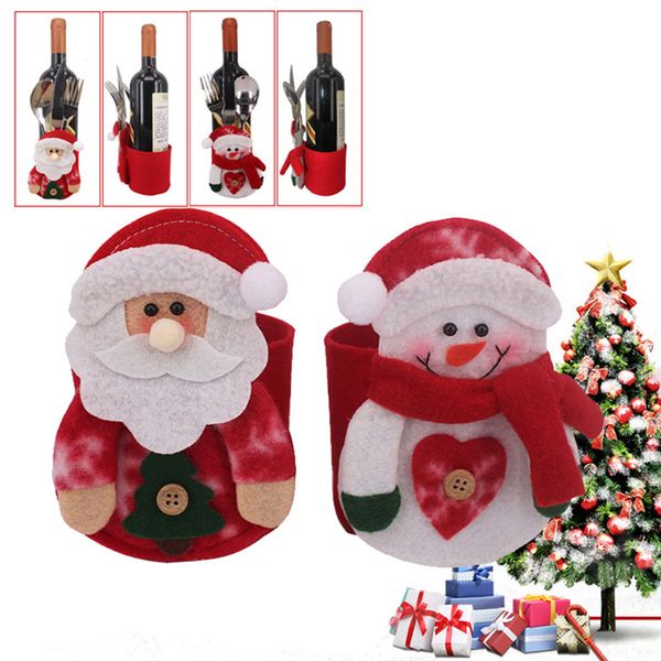 

2pcs/pack kitchen cutlery holders knives forks bag santa snowman design wine bottle bag christmas party decorations