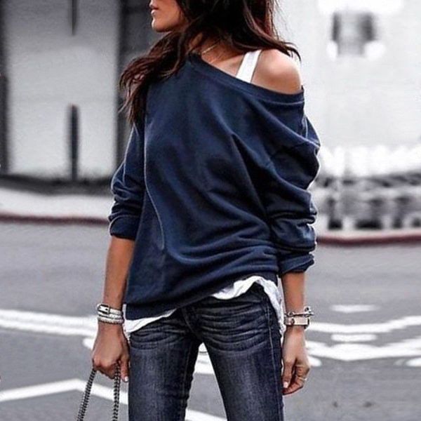 

blouse woman women blouses fashion new women blouse casual one shoulder skew collar long sleeve solid cotton shirt tunic blusas mujer, White