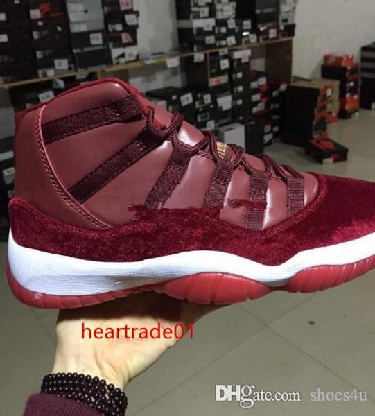 

with box]new 11 night maroon velvet heiress basketball shoes men women wine red 11s velvet heiress trainers sneakers high quality