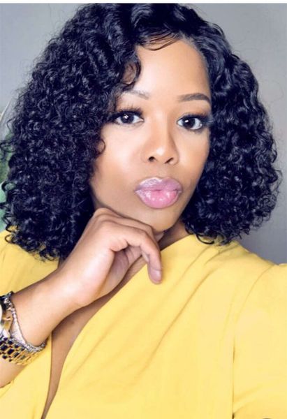 Short Curly Bob Wig 360 Charming Fashion Human Afro Curly Black