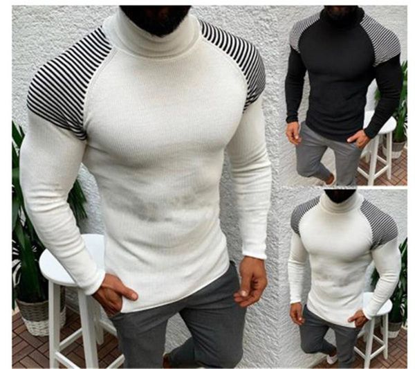 

панельные мужские дизайнерские свитера повседневные тонкие тощие пуловеры с длинными рукавами и высоким воротником свитера модные мужские то, White;black