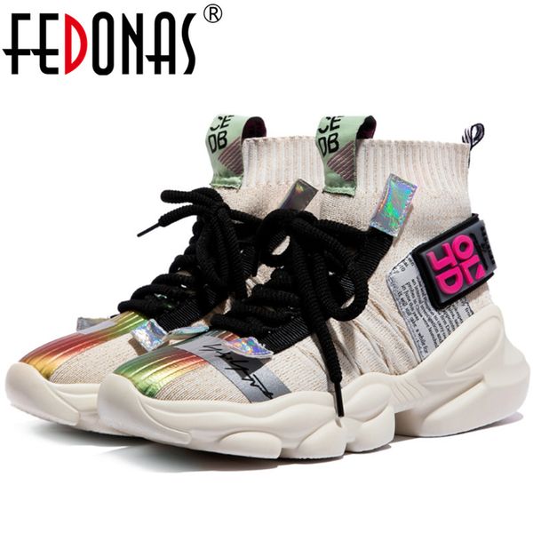 

fedonas women autumn winter sneakers flats heels platforms sport shoes punk party dancing shoes woman sneakers, Black