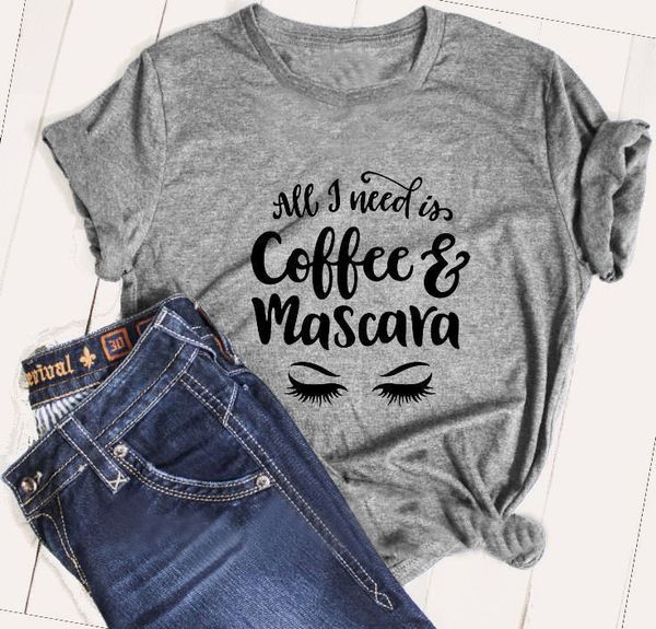

okoufen all i need is coffee mascara t-shirt lashes eyelash letter print summer style women tee casual new fashion t shirt, White