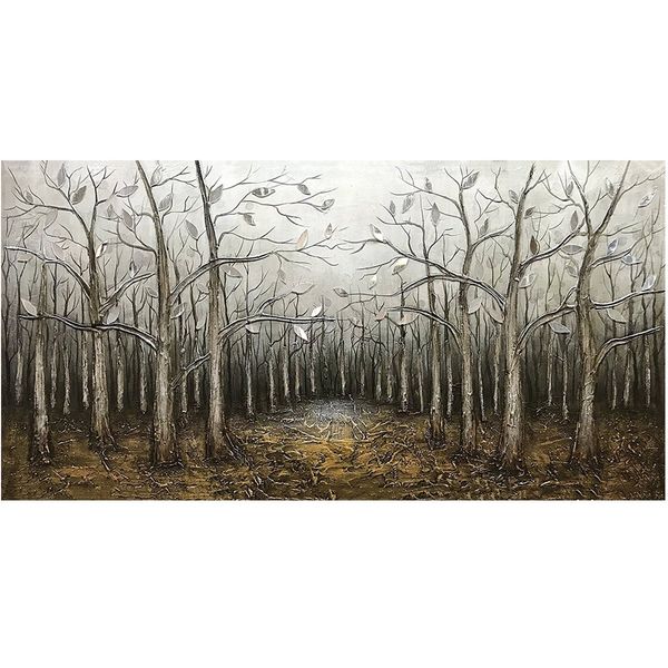 

24x48inch 100% hand-painted craft landscape paintings artwork special texture background with glass leaves modern oil painting