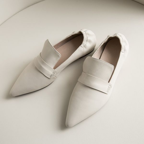 

mljuese 2020 women flats autumn spring soft sheepskin pointed toe black color ballet flats shoes party dress wedding size 42