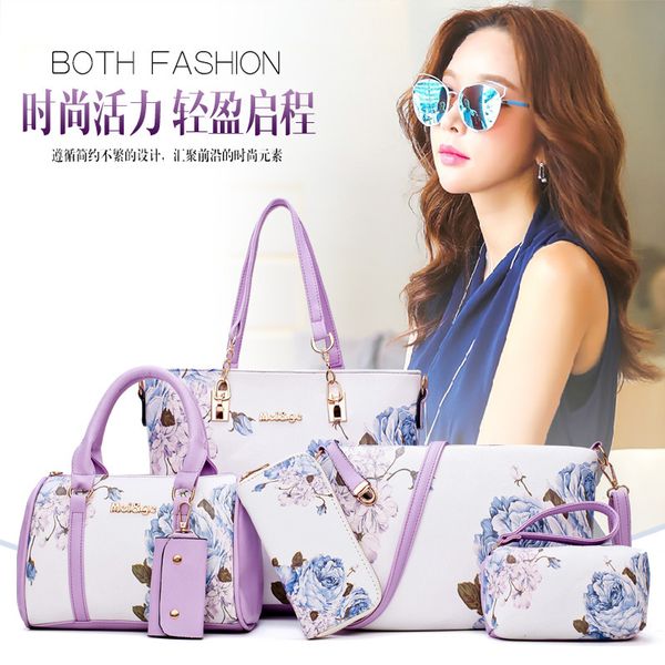 

2020 new fashion handheld women's bag 6 piece set printed single shoulder oblique kuazi mother bag