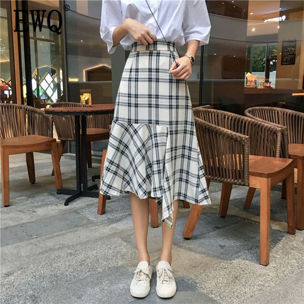 

ewq] 2019 summer new fashion clothes women high waist plaid trumpet trend casual wild women skirt loose feminina skirt qh59901, Black