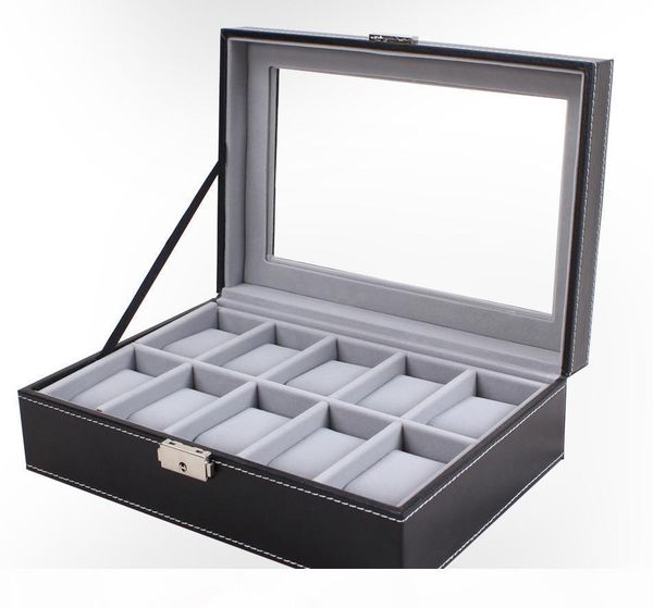 

luxury senior 10 slots display leather watchbox gray velvet case organizer holder boxes, watch boxes case display boxes factory, Black;blue