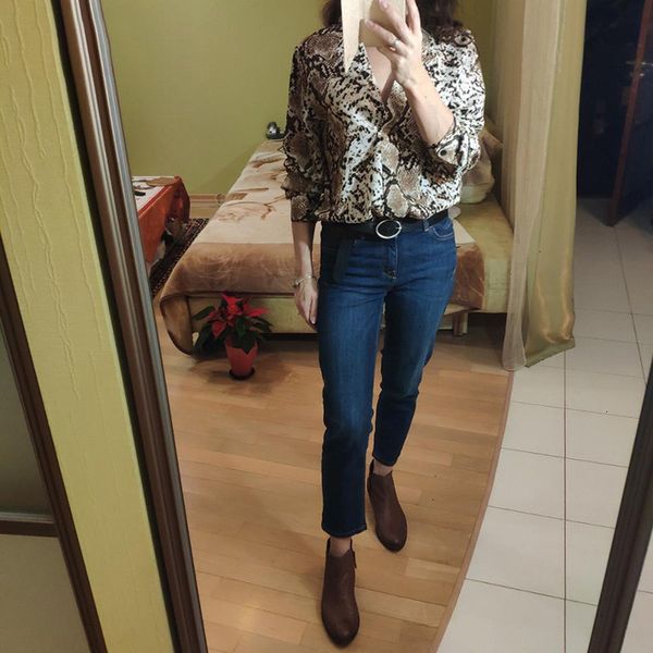 

womens blouses designer snake print blouse women long sleeve animal print vintage elegant shirt 2019 v neck casual women and, White
