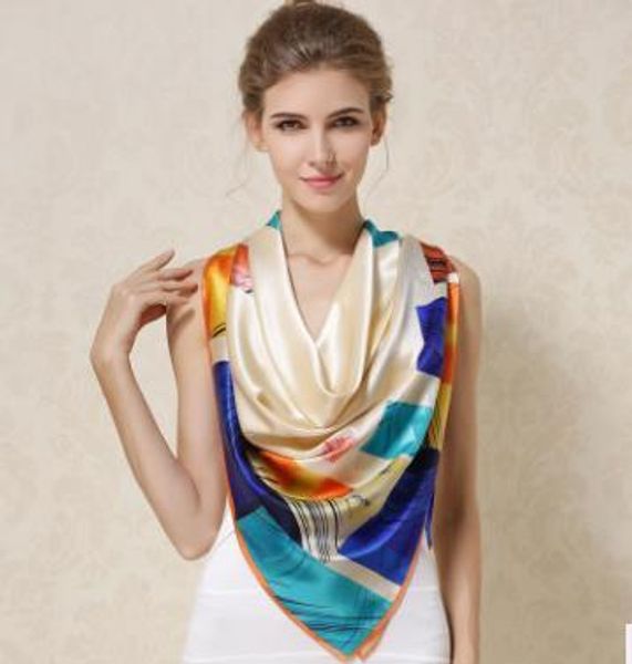 

19spring and autumn new silk large square towel 110cm large size mulberry silk high-grade female silk scarf, Blue;gray