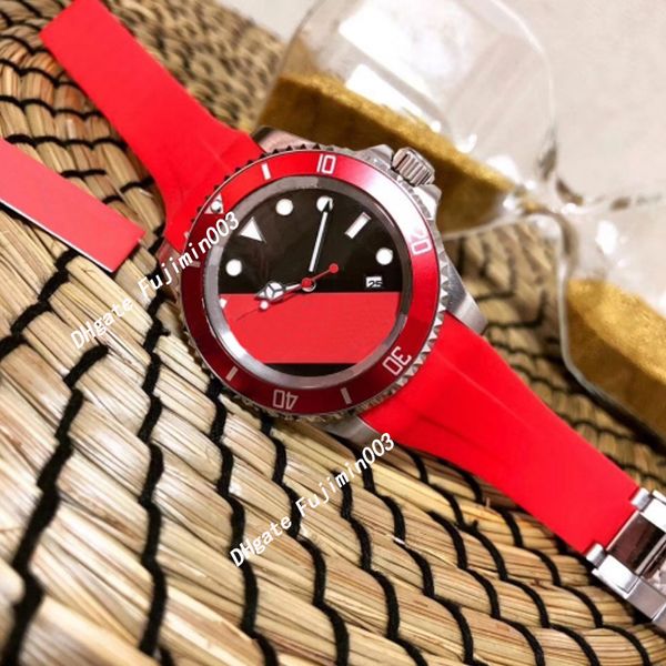 

orignal clasp men watch Black rubber strap red ceramic bezel 12800 sea-dweller automatic self-winding watches For men wristwatch