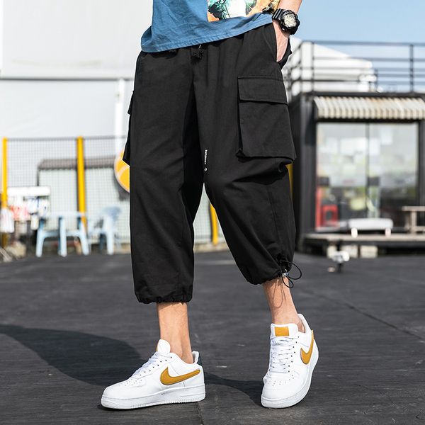 

2020 spring and summer new ins trend street hip-hop nine-point pants male loose harlan seven-point cotton casual beam pants, Black
