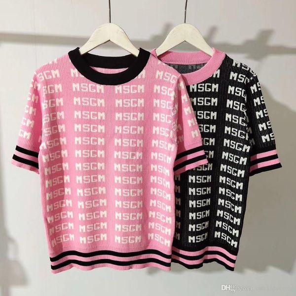 

2020 весна мода вязать топы с коротким рукавом свитер футболка тонкий повседневная футболка женщины тройники рубашки, White