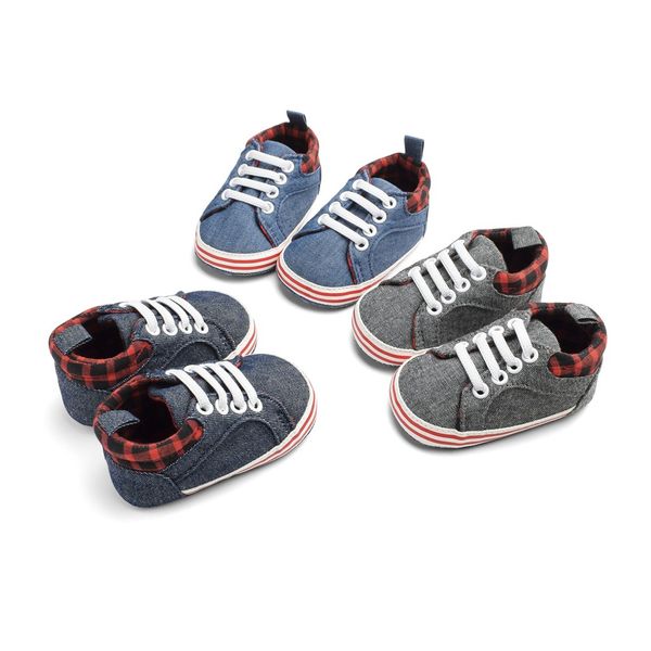 

first walkers infant toddler soft sole anti-slip baby shoes spring baby fashion color casual plaid denim bottom toddler shoes