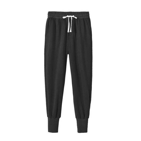 

autumn wild trend high street solid color simple elastic waist beam feet shrink slim feet sports pants men casual trousers, Black