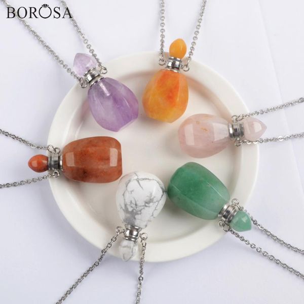

borosa 3pcs gems stones essential oil perfume bottle diffuser necklace rose crystal golden jades pendant silver necklace wx1606
