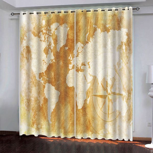 

curtains decoration european 3d curtains for living room blackout yellow vintage map pattern room bedroom
