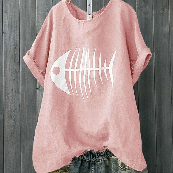 

women t-shirt 2019 summer short sleeve loose t shirts fashion fish bone pattern summer t shirt camiseta de mujer, White