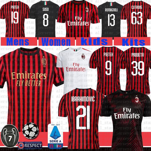 

men 2020 ac milan football shirt 21 zlatan ibrahimovic s.castillejo suso calhanoglu borini soccer jersey romagnoli bakayoko piatek paqueta, Black;yellow