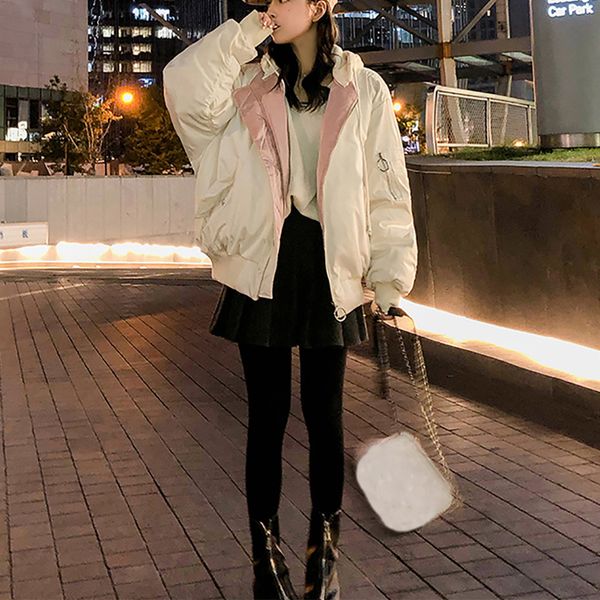 

women's loose short paragraph thick warm cotton jacket coat autumn and winter zipper pocket warm baseball uniform jacket top, Black