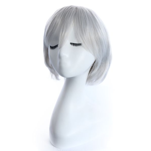 Silvery White Anime Wigs Cosplay Colorful Short Curly Hair With