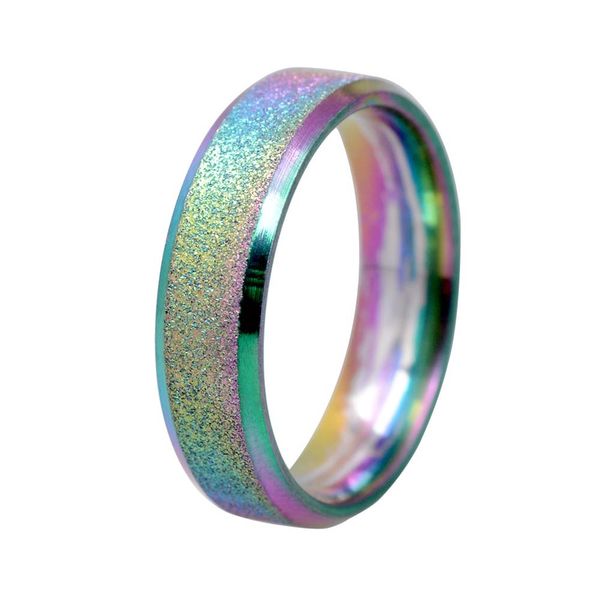 

fashion scrub rainbow color sandblasting ring men simple stainless steel ring women wedding rings, Slivery;golden