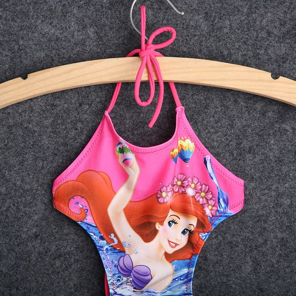 

2017 one-piece suits swimwear for kids girl cartoon print halter tankini swimsuit swimming bathing pareo belt beachwear