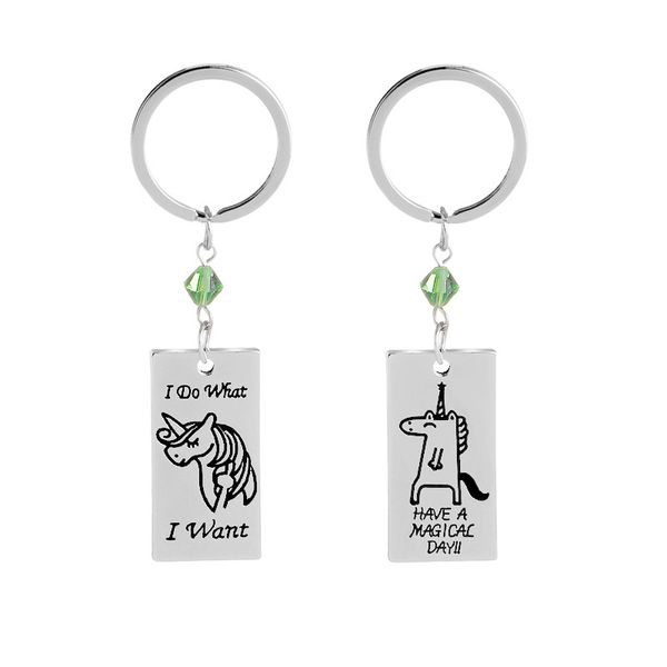 

2pcs/ set unicorn keychain jewelry friend mom key rings for girls kids pendants ing, Slivery;golden