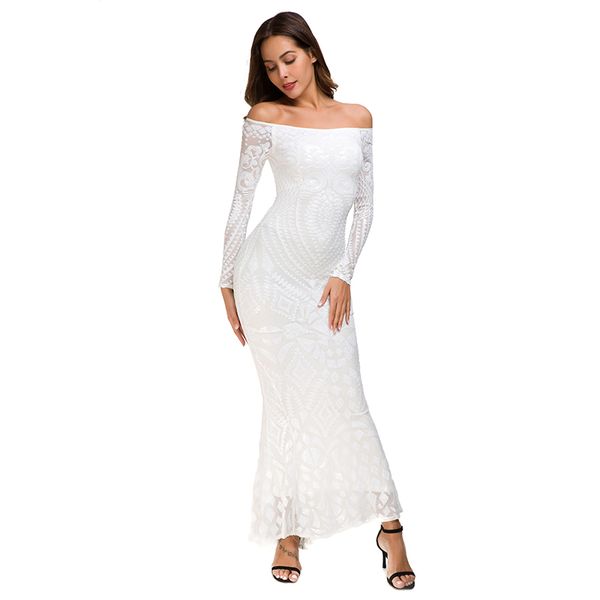 

black white sequins summer long dress women evening off shoulder party dress elegant bodycon night club wear vestido dms695, White;black
