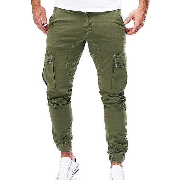 

heflashor solid sweatpants men joggers multi-pocket cargo pants autunm 2020 new long trousers male elastic waist men sportswear, Black