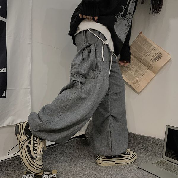 

side cargo pocket streetwear woman man hip hop loose harem jogger track pant harajuku baggy sweatpant punk wide oversized korean, Black;white