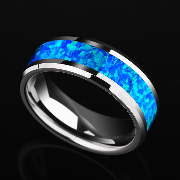 

new luxurious 8mm width tungsten wedding ring inlay blue opal for man woman fashion jeweley us size 8-11, Slivery;golden